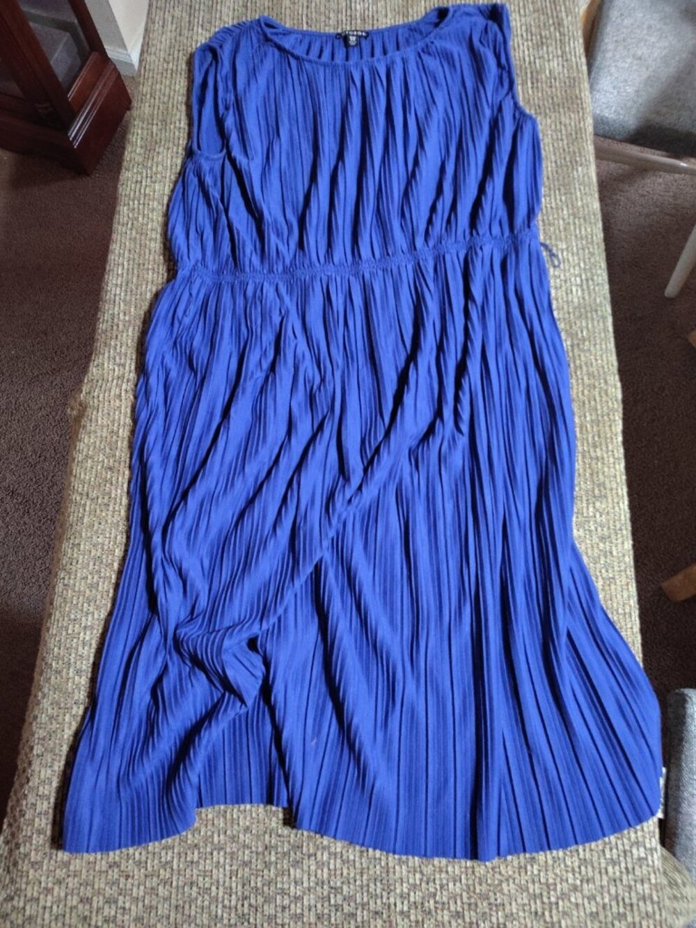 George Blue Permanent Pleated Blouson Fit and Flare Dress XL 16 18 (No Belt)